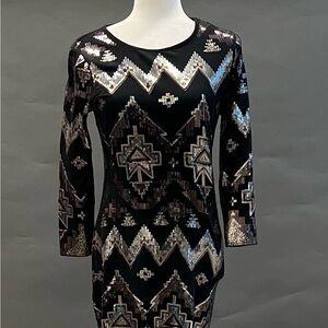 Express Black Sequin Geometric Dress